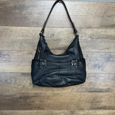 Tignanello Pebbled Black Leather Large Satchel Handbag Excellent Condition