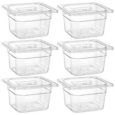 6 Pack 1/6 Size Clear Polycarbonate Food Pans with Lids for Kitchen Restaurant F