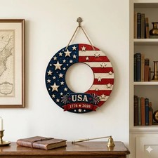 250th Anniversary Patriotic Door Wooden Sign with Rope
