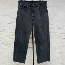 Levis 501-0660 Jeans 31 Waist Black Long Cutoff Raw Hem Made in USA Vintage 90s