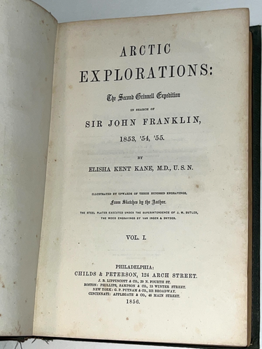 ATQ 1856 Arctic Explorations 1853-1855 Vol. 1 Dr. Elisha Kane HC w/ Map 1st Ed - Picture 3 of 7