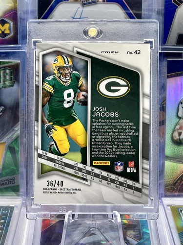 2024 Spectra Astral Cracked Ice Prizm Numbered /40 Josh Jacobs Green Bay Packers - Picture 2 of 2