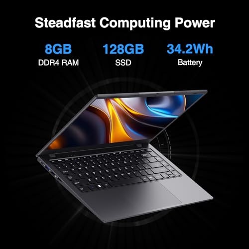 14 inch Windows 11 Laptop Computer, 8GB DDR4 RAM 128GB SSD, 4-Core Intel CPU - Picture 5 of 7