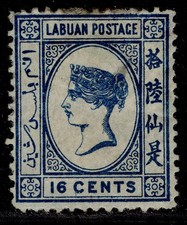 NORTH BORNEO - Labuan QV SG10, 16c blue, UNUSED. Cat &pound;100.