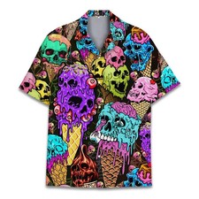 "Halloween Skull Ice Cream Hawaiian Shirt Creepy Gothic Horror Print"