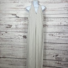 Lauren Ralph Lauren Evening Dress Womens Size 12 V Neck Cream Stripe Lined Maxi