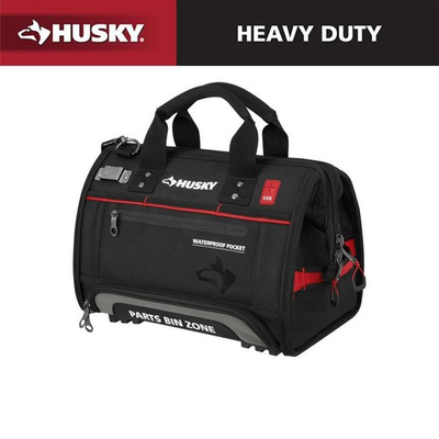 #ad Husky 16 in. Large Mouth Tool Bag with Parts Bin Zone $59.99