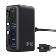 GKUTW 345W USB C Charger 10 in 1 Wall Charger with 2 Cables Gan 6 - Black