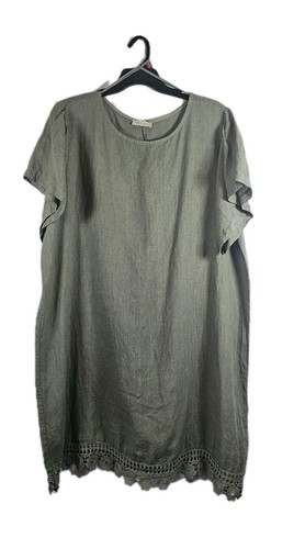 Bellaumbra 100% Linen Green Dress Made in Italy Size 3X Crochet Bottom