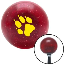 Yellow Paw Print Red Metal Flake Shift Knob w/ M16x1.5 Insert Shifter Auto Brody
