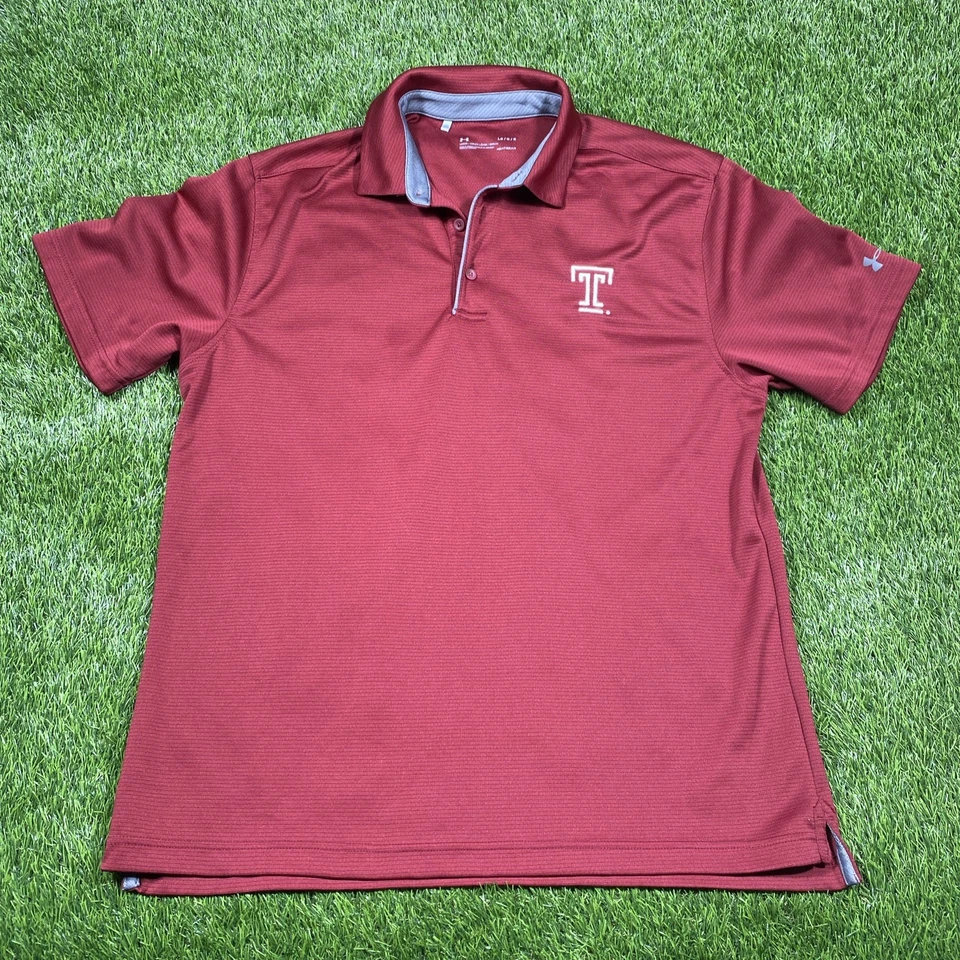 Temple Owls Under Armour Polo Shirt Mens Large Ncaa Cherry Red  - Image 4 of 4