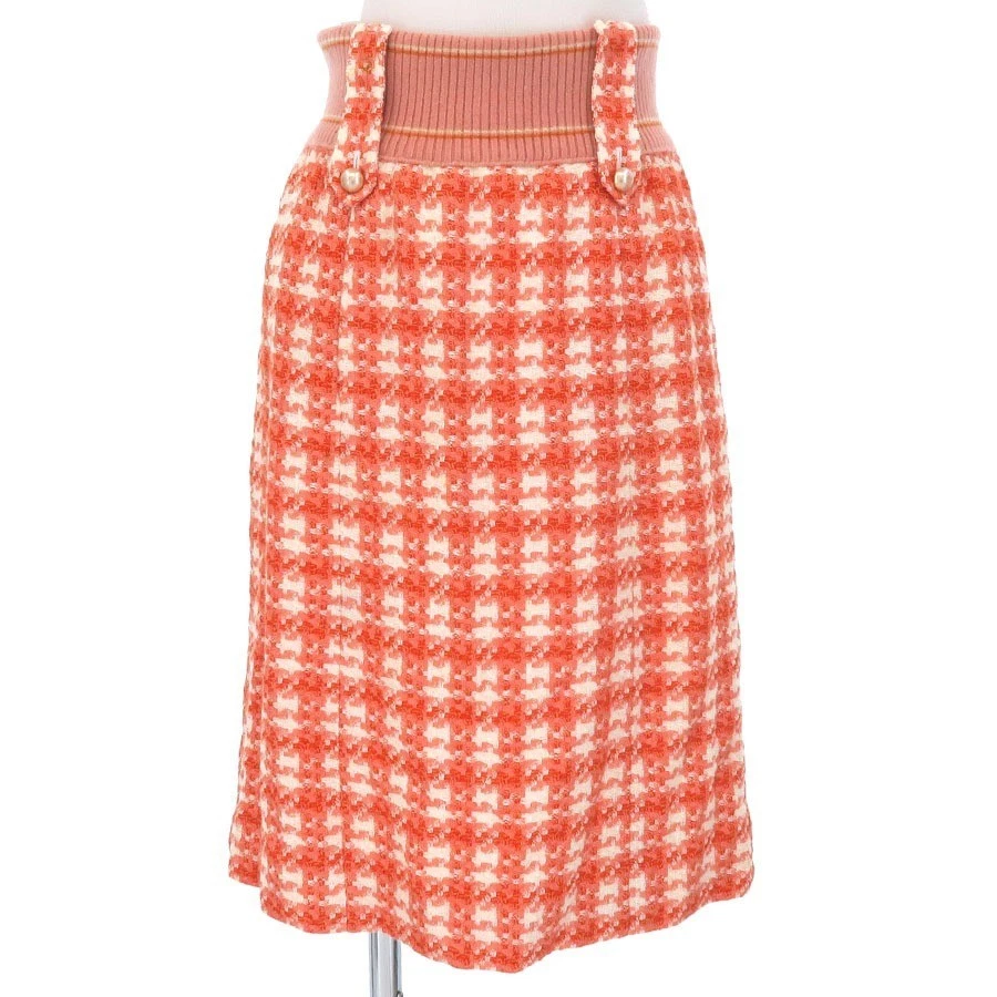 Chanel — CHANEL Authentic Check Skirt Orange Retro Style 01P Logo Button Women's Bottoms