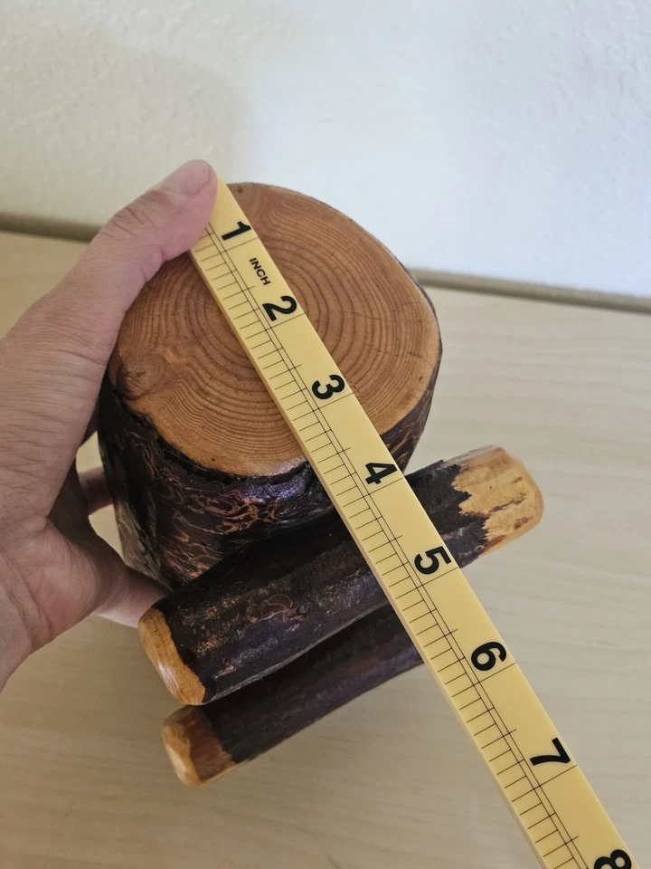 Rustic Handmade Wooden Log Double Candlestick Holder Natural Wood Cabin Decor - Image 3 of 4