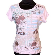 Vintage Y2K Pink Floral Graphic Baby Tee Made in USA Glam Coquette Class Top