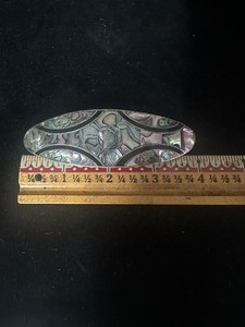 VINTAGE Alpaca Silver ABALONE/Onyx BARRETTE Lovely MEXICO 3.25 X 1.2 in