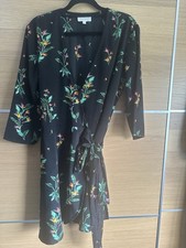Dancing Leopard Size 10 Black Multicoloured Floral Wrap Mini Dress 3/4 Sleeves 