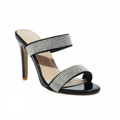 Women's Open Toe High Heels Slippers Glitter Rhinestones Dress Casual Sandals 
