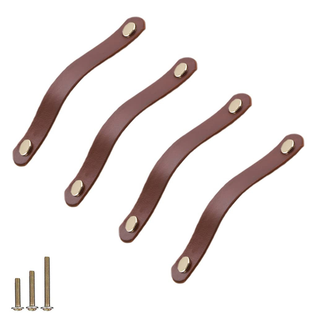 4 Pack Soft Genuine Leather Drawer Pulls Handle,Wardrobe Cabinets Kitchen Clo...