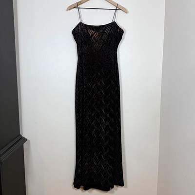 JS Boutique Y2K Formal Velvet Maxi Dress 14 Black Metallic Shimmer Whimsigoth