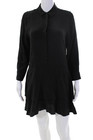 Equipment Femme Womens Long Sleeve Collared Tiered Silk Dress Black Size Xs