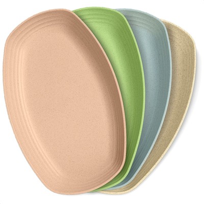 4 Pcs Wheat Straw Dinnerware Sets - 11  Food-Grade Oval Plates with Smooth Ro...