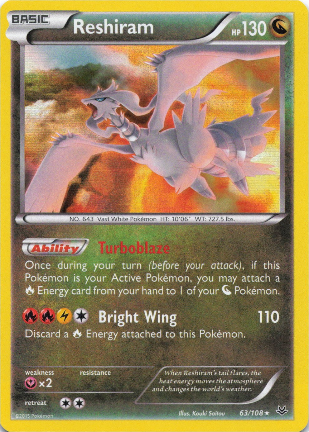 Pokemon - Reshiram #63/108 - XY - Roaring Skies Holo