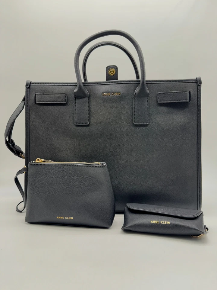 ANNE KLEIN large padded work tote crossbody 3 Piece set -Fits 15" laptop BLACK - Image 2 of 4