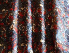 Red/Gold/Blue Printed Tissue Taffeta 100 Silk Fabric, 44" W, By Yard TS-7369