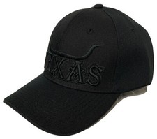 Black on Black TX TEXAS STATE LONGHORNS SKULL LONG HORNS Bull Head CAP HAT
