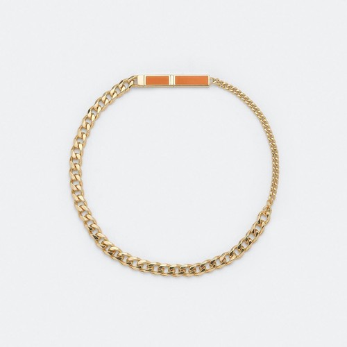 BOTTEGA VENETA ID orange enamel & gold plated silver chain bracelet Size Large