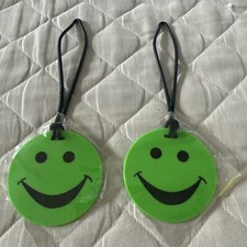 Green Smiley Face Luggage Tags x2 Name Address Phone Email - New