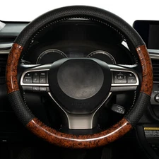 Wood Grain Car Steering Wheel Cover Breathable Leather Anti-slip Accessories US,