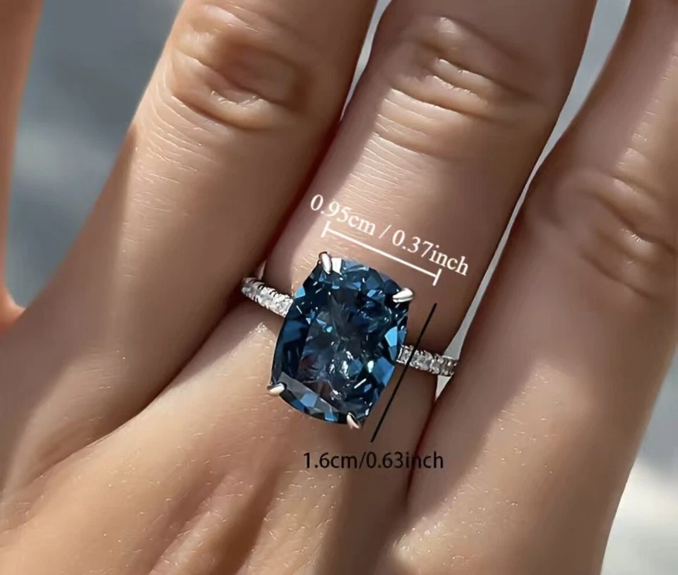 PRECIOSO Anillo de Boda o Compromiso de Diamantes Creado en Laboratorio Azul Talla 6-9 Foto 2 de 3