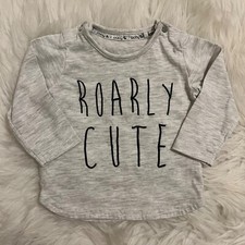 Tu Roarly Cute Top Size 3-6 Months Marl Grey Slogan T-Shirt Long Sleeve Play