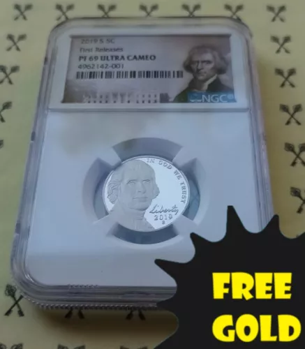 2019-S Jefferson Nickel NGC PF 69 UCam First Releases with FREE 1/2 GOLDBACK*
