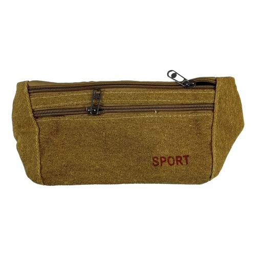 Sac Banane Sport Marron Sacoche en Tissu Zippée 31x11cm Homme Femme - Photo 2/3