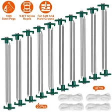 20Pcs 9.8in Tent Stakes Nails Spike for Camping Nylon Tent w/ Ropes Portable