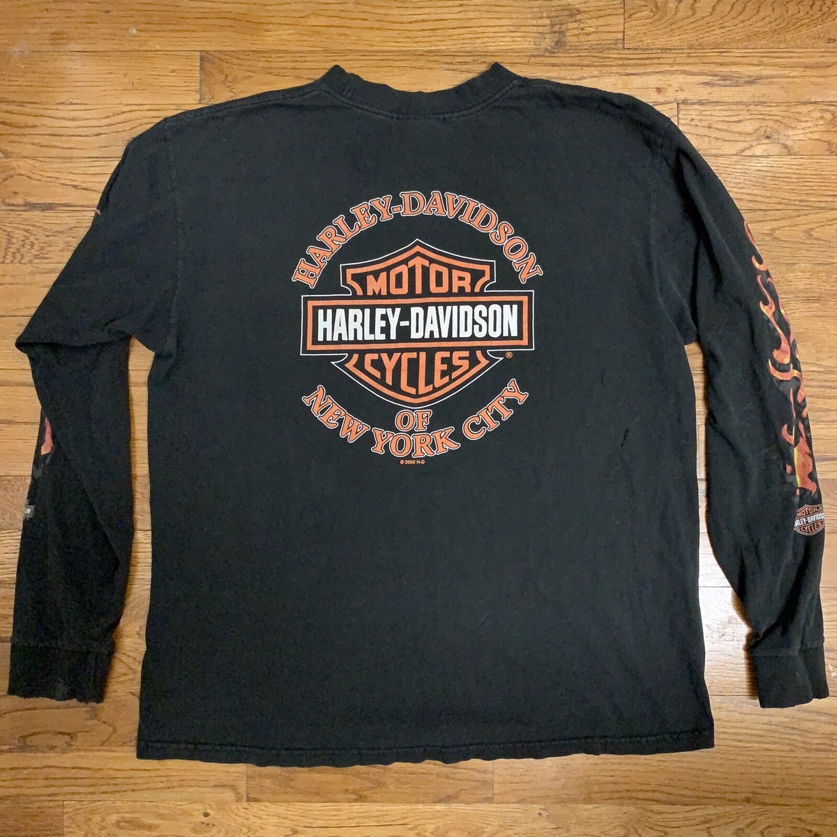 Harley Davidson Flames T-Shirt 2-Side Bar Shield Motorcycle