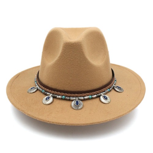 Fashion Unisex Wide Brim Panama Fedora Hat Top Hat Jazz Turquoise Leather Belt - Picture 9 of 31