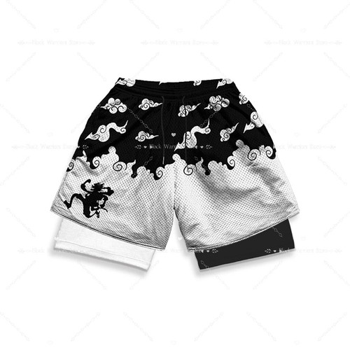 Anime Gym Shorts 2 In 1 Bilayer Quick Dry Running Short Pants Workout Jogging - Picture 10 of 42