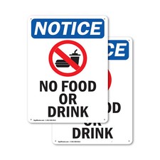  2 Pack No Food Or Drink OSHA Notice Sign Decal Metal Plastic