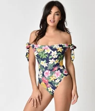 Unique Vintage Off Shoulder Hermosa One-Piece Swimsuit Sz XL 150735