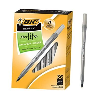 BIC Round Stic Xtra Life Ball Point Pen, Black, 36 Pack 