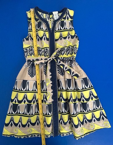 Crewcuts Girls 7 Dress Aztec Waves Print Blue Yellow Tie Belt WORN ONCE - Picture 9 of 11
