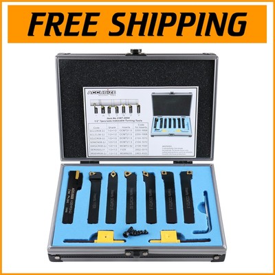 Versatile 7-Piece Indexable Tools for Lathe Turning with Aluminum Storage Box