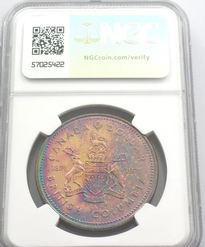 1971 Canada Silver Dollar  NGC SP 66 -- Heavy Rainbow Toning