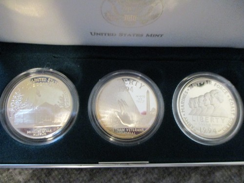 1994-P US VETERANS COMMEMORATIVE 3 COIN SILVER DOLLAR SET - PROOF w/BOXES + CERT - Picture 11 of 24