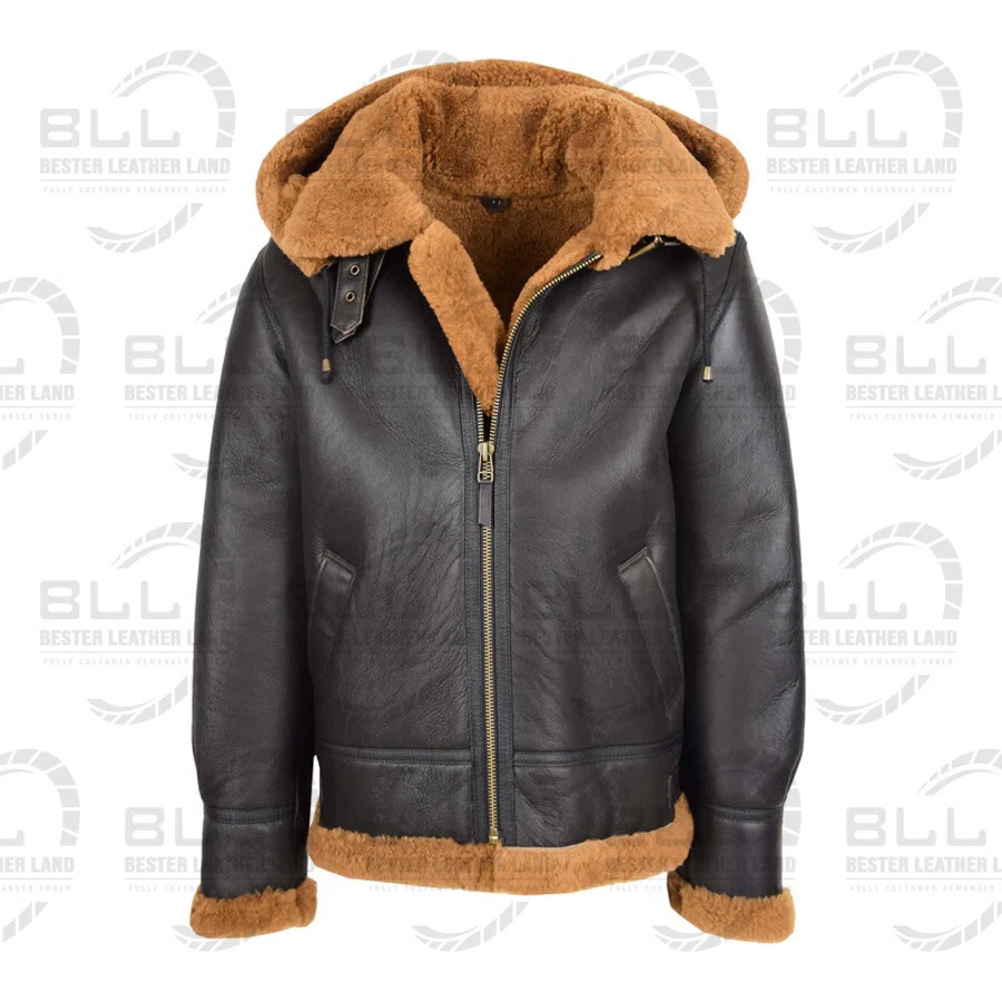 Men B3 Shearling Leather Jacket Detachable Brown