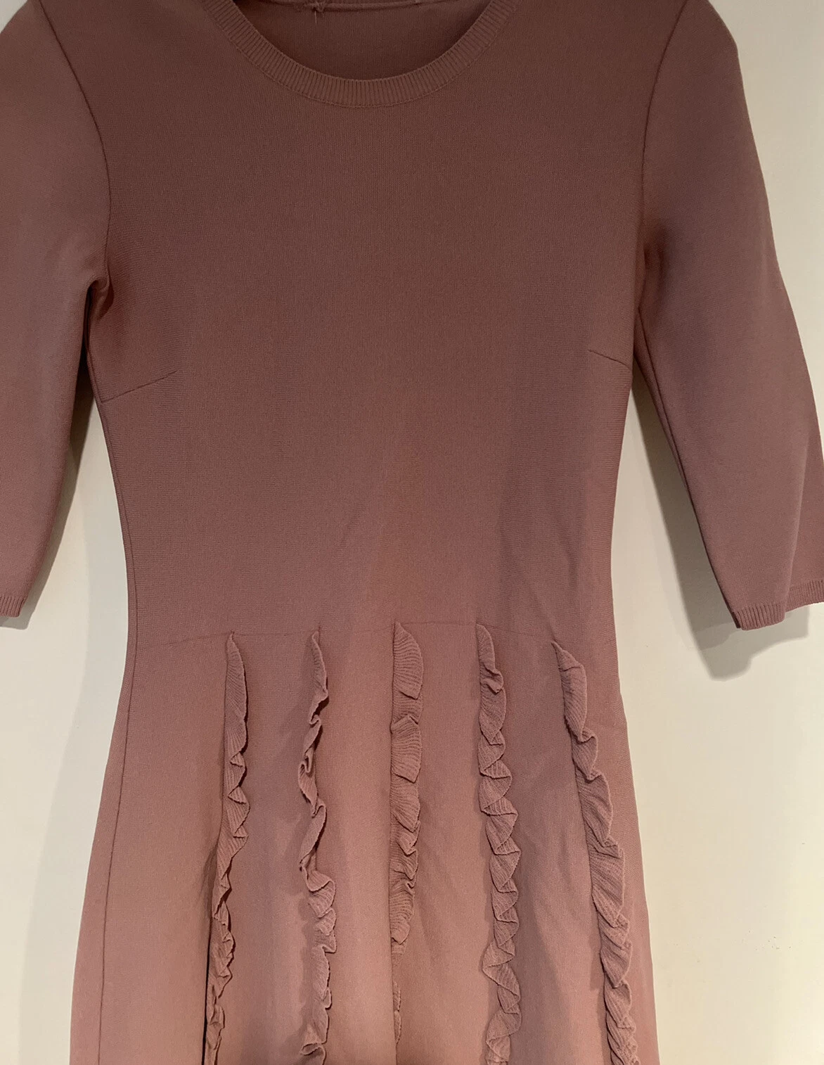 Abito Valentino SPA Blush Mauve manica a 3 4 viscosa arricciacapelli Italia Classico XS Nuovo