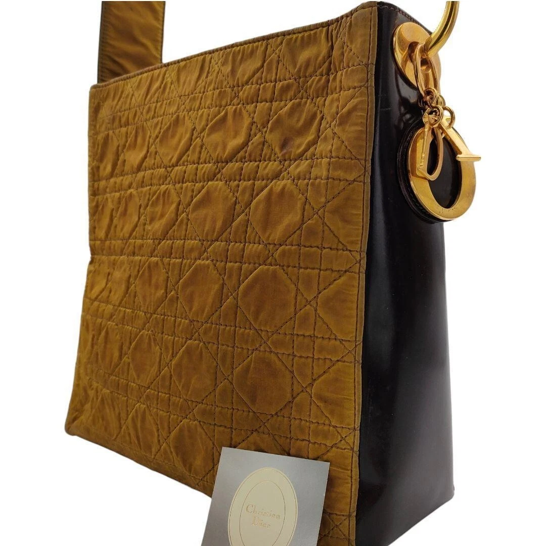 Christian Dior Cannage matelassé nylon une bandoulière sac à main ocre rare